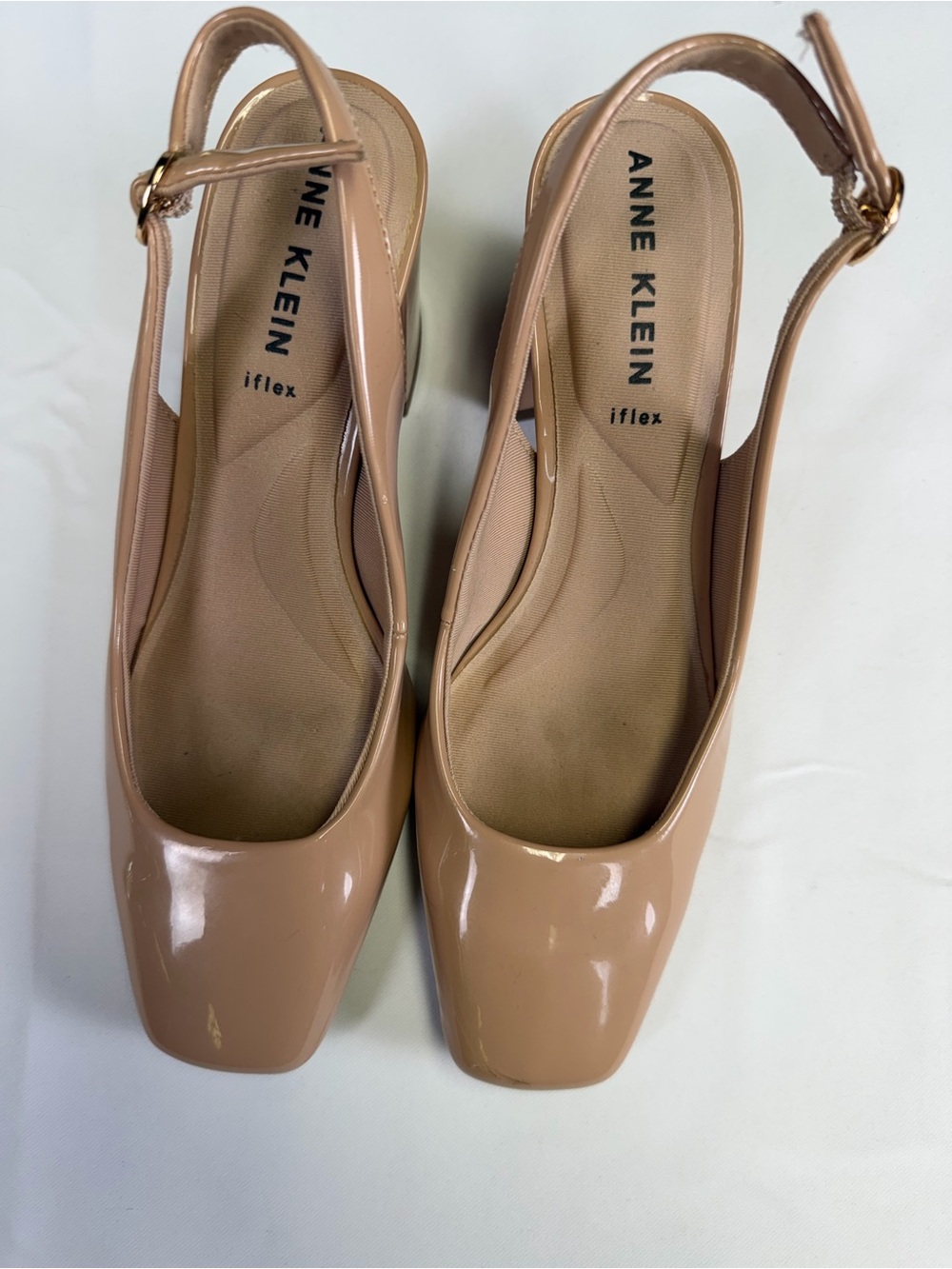 Anne Klein Nude Patent Slingback Block Heel Pumps - Picture 8 of 16